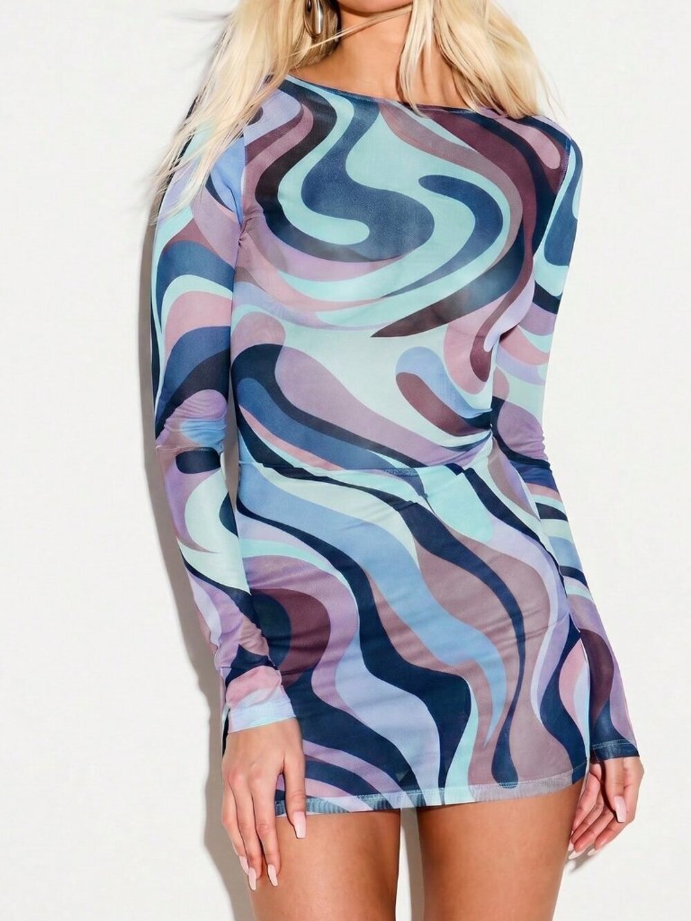Purple Swirl Casual Women's Beach Mini Dress with Bandana Y2K Festival